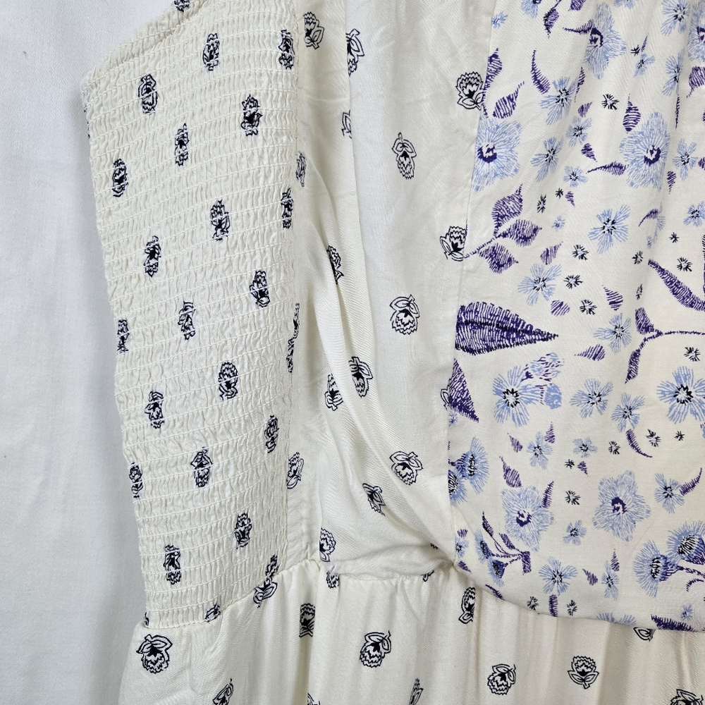 Old‎ Navy Womens Blue White Floral Smocked Fit & Flare Midi Peasant Dress XL New - Picture 4 of 14